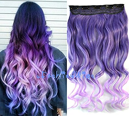 Dark Purple to Light Purple Two Color Ombre Hair Extensions, Synthetic Hair Clips in Extensions UF248