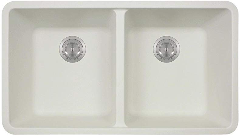 802 White Undermount Double Equal Bowl Quartz Kitchen Sink