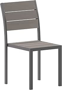 Flash Furniture Finch Commercial Grade Armless Patio Chair, Stackable Side Chair with Faux Teak Poly Slats and Metal Frame, Gray/Gray