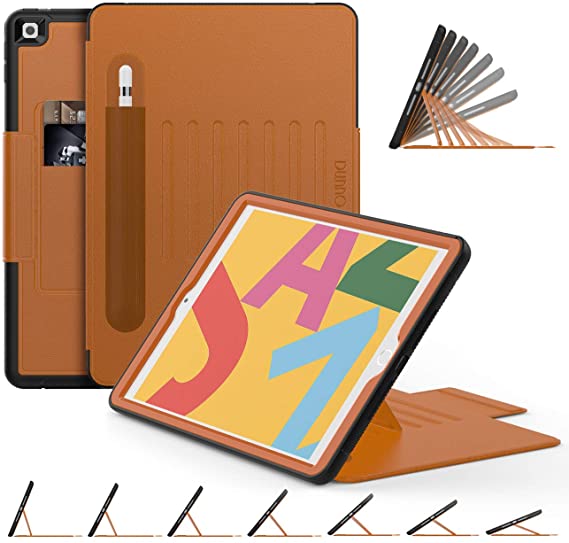DUNNO for iPad 7th Generation Case 2019, [7 Magnetic Angles] Highly Protective & Shock Absorption Cover with Card Pocket Pencil Holder, Auto Wake/Sleep for iPad 10.2 inch 2019 Release (Black/Brown)