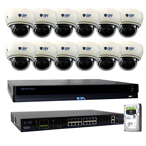 GW 16 Channel 8MP UltraHD 4K (3840x2160) Audio & Video Motorized Zoom Home NVR Security System - 12 x Dome 8 Megapixel 2.8-8mm 3X Optical Zoom Waterproof IP PoE Cameras Built-in Microphone