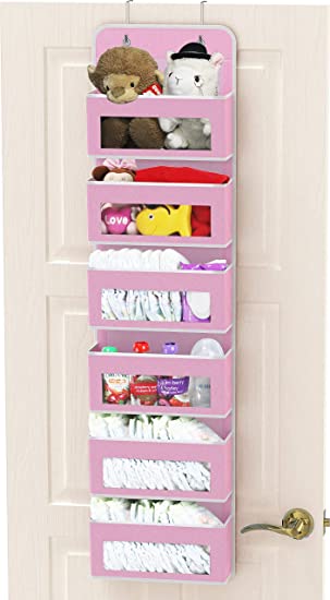 Simple Houseware Over Door/Wall Mount 6 Clear Window Pocket Organizer, Pink