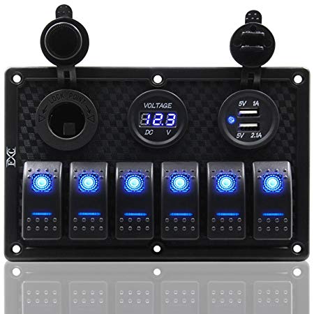 FXC Waterproof 4 6 8 Gang Marine Boat Rocker Switch Panel With Fuse 4.2A Dual USB Slot Socket   Digital Voltage Display   Cigarette Lighter LED Light for Car Rv Vehicles Truck