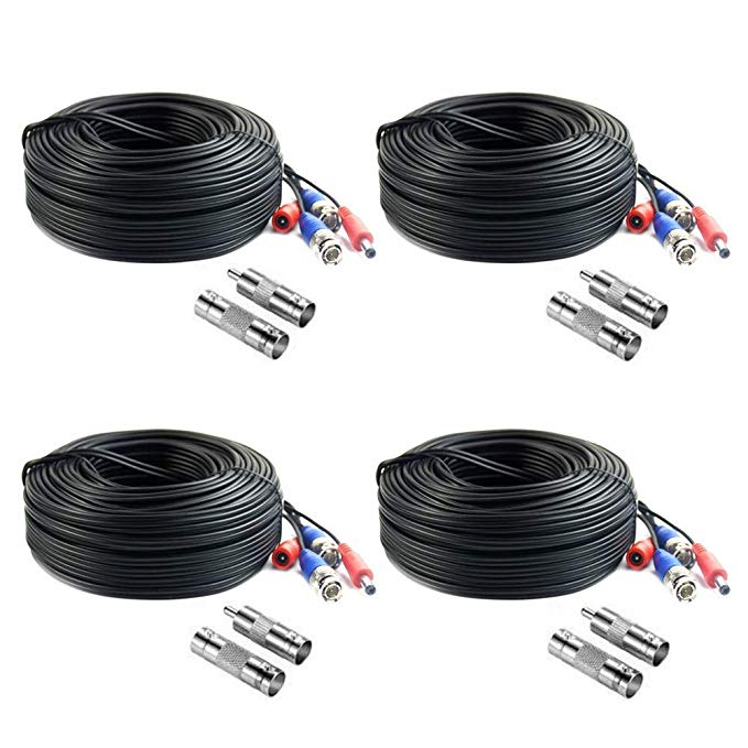 TYUMEN 4 Pack 100FT (30.5 Meters, Black) All-in-One BNC Video and Power Security Camera Cable, BNC Extension Surveillance Camera Wire for CCTV Camera DVR Security Systems