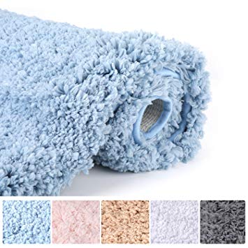 SHEEPPING 20" X 32" Shaggy Bath Rug, Door Mat, Efficient Water Absorption, Thick, Anti-Slip and Plush Bath Mat for Bathroom, Living Room and Laundry Room (Blue)