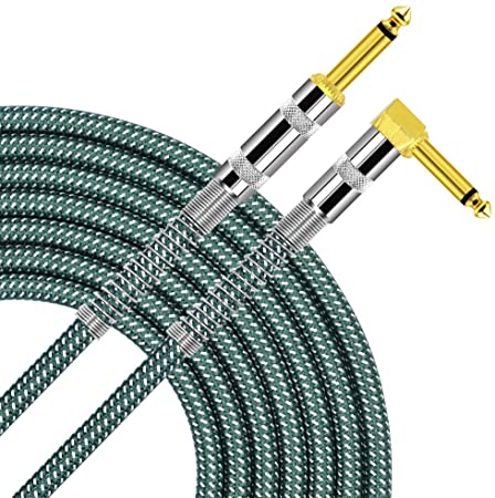 TISINO Guitar Cable, 20ft 1/4 inch TS Right Angle to Straight Guitar Instrument Cord for Electric Guitar, Bass, Amp, Keyboard, Mandolin - Green