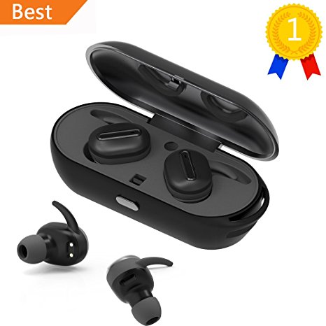 LEMFO Air-TWS Mini Bluetooth Earbuds True Wireless Stereo Headphones Invisible In-ear Headsets Secure Fit Sweatproof Sports Earphones with Mic for Android IOS Smartphone (Black)