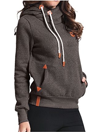 Styledome Women Hoodie Hood Plain Jumper Long Sleeve High Necked Pocket Casual Sweater Sweatshirt Jacket Coat