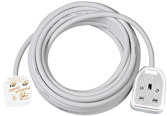 Brennenstuhl extension cable for home and office (3m cable length, plastic), short electrical extension lead with single socket, cable colour: white