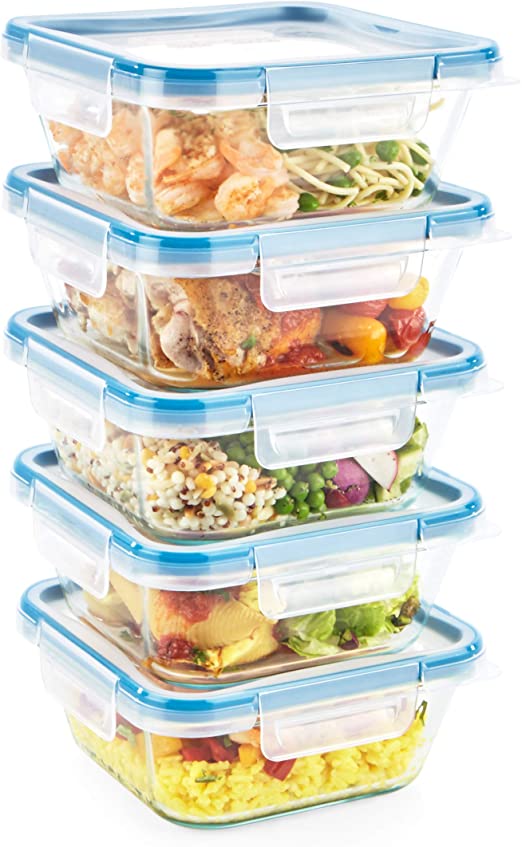 Snapware Meal Prep and Food Storage (10-Piece Set, BPA Free Leakproof Lids, Square Oven Safe Containers, Made with Pyrex Glass)