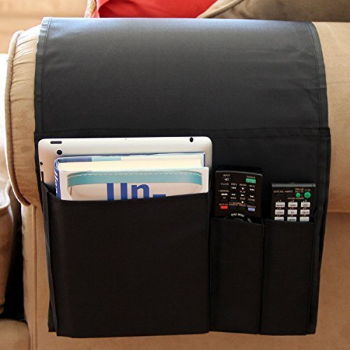 Sofa Armrest Caddy Pocket Organizer Great for Ipad , Remote, Game Controller , Newspaper , Book , Magazine Holder , Black