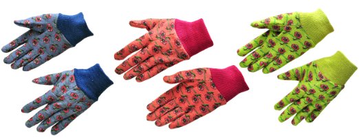 G & F 1823-3 "Just For Kids" Soft Jersey Kids Gloves, 3 Pairs Green/Red/Blue per Pack, Kids Size