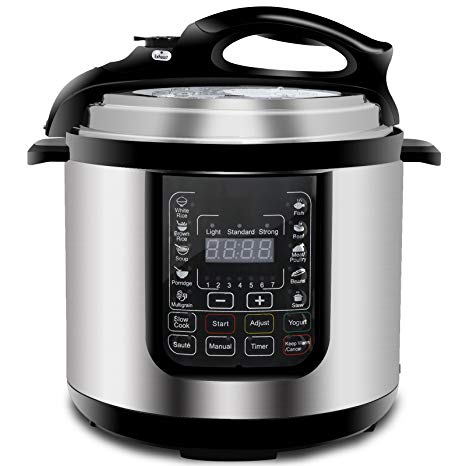 ZENY 6 Qt 7-in-1 Multi- Use Programmable Pressure Cooker Stainless Steel Electric Pressure Cooker 1000W w/LED Display Screen, Rice Cooker, Sauté, Steamer, Slow Cooker, Yogurt Maker & Food Warmer