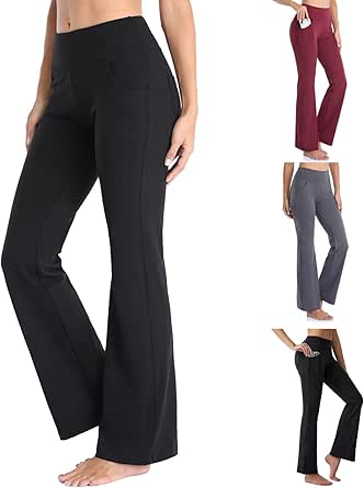 Wide Leg Trousers for Women Stretch Flared Leggings with Pockets High Waist Casual Bootcut Yoga Pants for Workout Dance