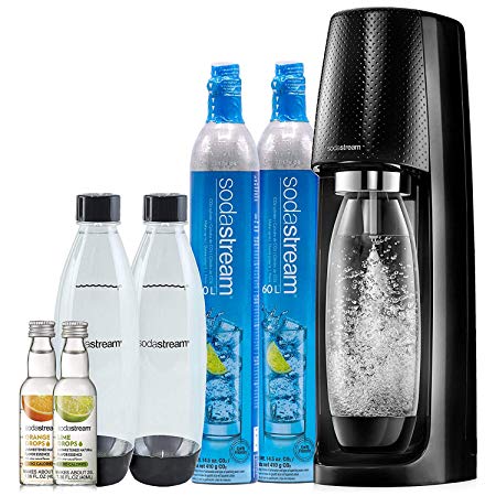SodaStream Fizzi Sparkling Water Maker Bundle, Black, with extra CO2, Bottles and Fruit Drops