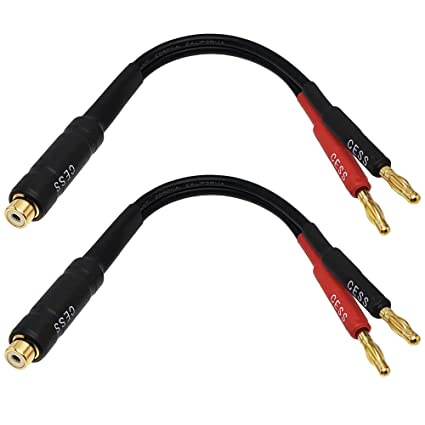 CESS-023-6i Speaker Banana Plug to Stereo RCA L/R Phono Adapter for Amp Receiver - Banana to RCA Female Jack Cables (6 inch) - 2 Pack