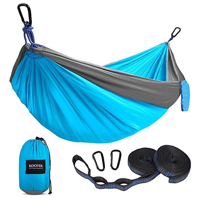 Kootek Camping Hammock Double & Single Portable Hammocks with 2 Tree Straps, Lightweight Nylon Parachute Hammocks for Backpacking, Travel, Beach, Backyard, Patio, Hiking