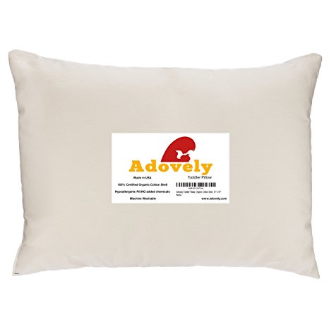 Adovely Toddler Pillow, Organic Cotton w/ Micro Fiber Fill, 13 X 18, Made in USA