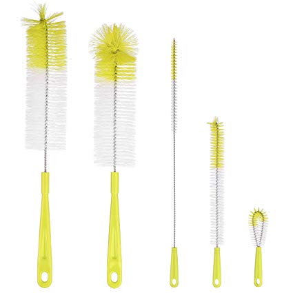 Bottle Cleaning Brush Set - Long Bottle Cleaner for Washing Beer/Wine Narrow Neck Bottles, Hummingbird feeder, S’Well, Sports Water Bottles, Plus Tea Kettle & Spout/Lid Cleaner, Straw Brush