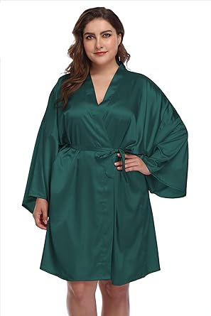 Super Shopping-zone Women's Plus Size Satin Robes Short Silky Bathrobes Bridesmaid Party Dressing Gown