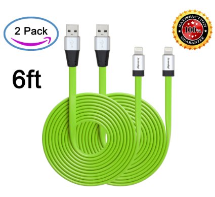 EverdigiTM2pcs 6ft Strengthened Extra Long Tangle-free Super Durable USB ChargeampSync Flat Data Cable Cord Wire - for iPhone 6 iPhone 6plus iPhone 5 iPhone 5s iPhone 5c iPod Touch 5 iPad 4 iPad Air iPad Mini with Authentication Chip Ensures Fastest Charging Speed No Annoying Error Message Lifetime Worry-free GuaranteedGreen2PCS