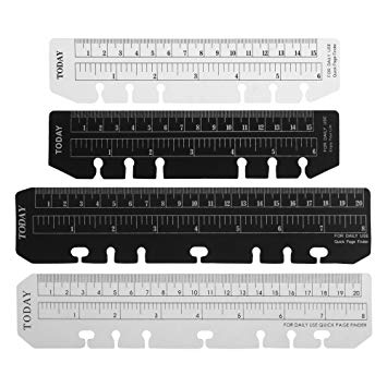 BCP 4PCS Plastic Clear and Black Color A5 A6 Page Marker Pouch Page Finder Measuring Ruler for A5 A6 Size 6-Hole Binder Notebook