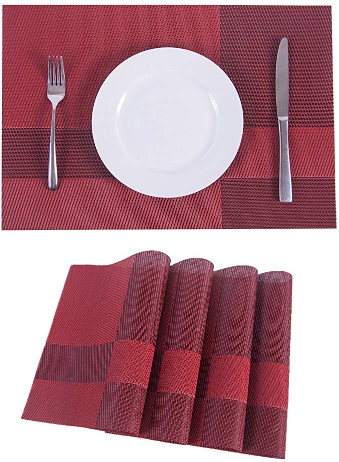 Set of 4 Placemats,Placemats for Dining Table,Heat-resistant Placemats, Stain Resistant Washable PVC Table Mats,Kitchen Table mats.(4, Plaid-red) …