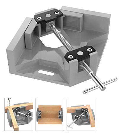 Housolution Right Angle Clamp, Single Handle 90°Corner Clamp, Aluminum Alloy Right Angle Clip Clamp Tool Woodworking Photo Frame Vise Holder with Adjustable Swing Jaw - Gray