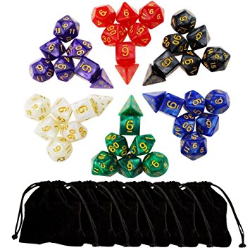 Outee 6 x 7 (42 Pieces) Polyhedral Dice Set 7-Die Series Dungeons and Dragons DND MTG RPG D20 D12 D10 D8 D6 D4 Game Dice Sets with Free Pouches