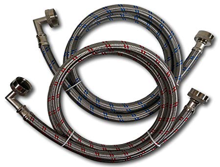 Premium Stainless Steel Washing Machine Hoses with 90 Degree Elbow, 12 Ft Burst Proof (2 Pack) Red and Blue Striped Water Connection Inlet Supply Lines - Lead Free …