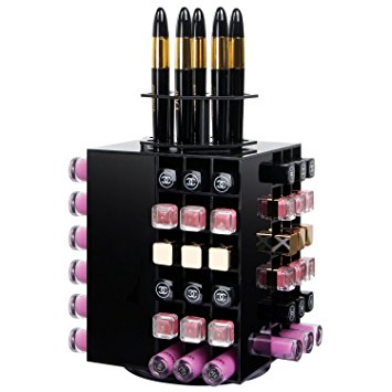 Lifewit Spinning Lipstick Tower Premium Acrylic Rotating Lipgloss Holder Makeup Organizer 81 Slot Vitreous Cosmetic Storage Box Solution Large, Black