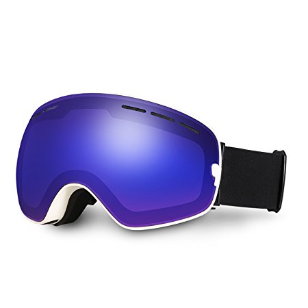 Ski Goggles, Hicool Pro Ski Snowboard Skating Goggle with Mirrored Lens Anti-fog UV Protection Detachable Wide Spherical Goggle Lens