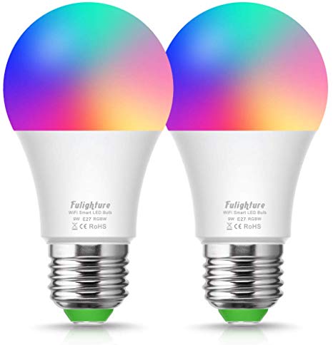 Fulighture LED Smart Light Bulbs A60 E27 Edison Bulb Light WiFi Voice Remote Control by Alexa Google Assistance, APP WiFi Controlled RGB LED Light, 60W Equivalent Bulb, No Hub Required, Pack of 2