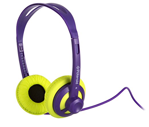 Polaroid PHP11PULM Super Light Weight Neon Headphones, Tangle-Proof, Compatible with All Devices, Purple Lime