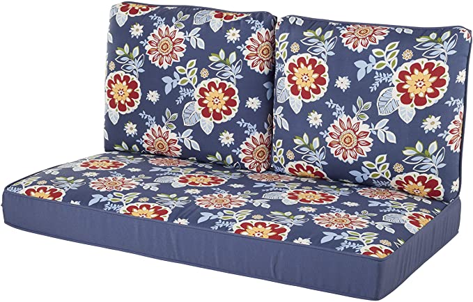 Quality Outdoor Living 29-FL46LV Loveseat Cushion, 46 x 26 3PC, Blue Floral