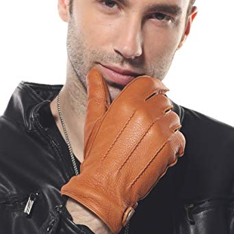 ELMA Men's Deerskin Leather Winter Driving Cashmere Lined Gloves