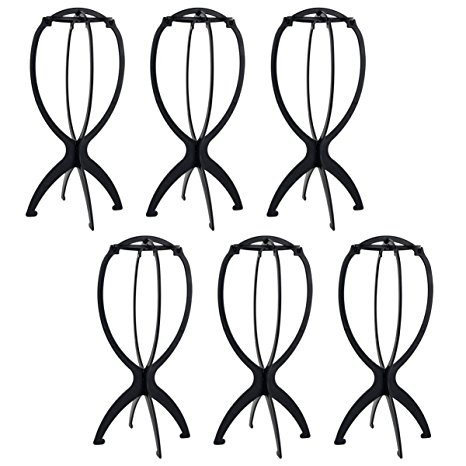 6pcs Wigs Stand, SUMERSHA Wig Holder Durable Plastic Folding Wig Display Tool Stable Pack of 6 Portable Durable Plastic Folding Wig Holder Hairpieces Display Tool Stable Wig Stand Dryer(Black)