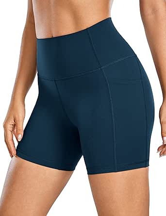 CRZ YOGA Women's Naked Feeling Biker Shorts - 4''/ 5''/ 6''/ 8'' High Waisted Yoga Gym Spandex Shorts Side Pockets