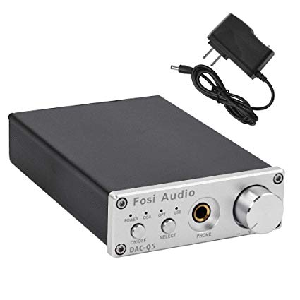 DAC Converter 24-bit/192kHz Optical/Coaxial/USB Digital-to-Analog Adapter Decoder & Headphone Amplifier & Mini Stereo Pre-Amplifier - Fosi Audio Q5 Silver