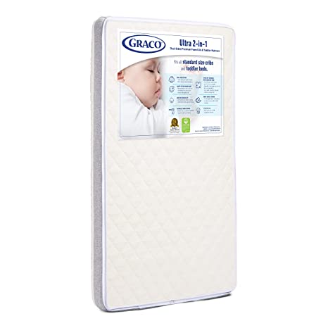 Graco Ultra 2-in-1 Premium Crib & Toddler Mattress - GREENGUARD Certified, Award-Winning Baby Crib Mattress, Toddler Mattress for Toddler Bed, Water-Resistant, Breathable, Washable Cover, White