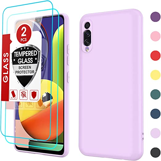 Samsung Galaxy A50 Case, A50 Phone Case with [2 Pack] Tempered Glass Screen Protector, LeYi Liquid Silicone Slim Gel Rubber Protective Case for Galaxy A50/ A50S/ A30S, Purple