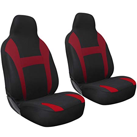 OxGord 2pc Integrated Flat Cloth Bucket Seat Covers - Universal Fit for Car, Truck, Van, SUV - Red/ Black