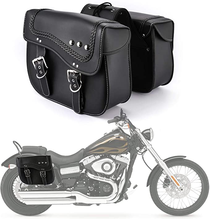 INNOGLOW Motorcycle Saddlebags Synthetic Leather Saddle Bags Waterproof Side Bags Storage Luggage 2PCS Universal for Harley Sportster Softail Dyna Yamaha Suzuki Kawasaki
