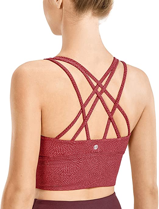 CRZ YOGA Strappy Sports Bras for Women Longline Wirefree Padded Medium Support Yoga Bra Top