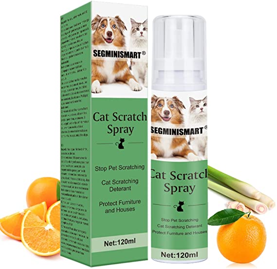 SEGMINISMART Cat Scratching Training Spray,Cat Scratch Deterrent Spray,Stop Spray for Cat and Dog,Anti-Scratch Spray,Anti Cat Scratching Deterrent,Suitable for Pet Puppies Dogs Kittens Cats– 120ml