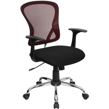 Flash Furniture H-8369F-BG-GG Mid-Back Burgundy Mesh Office Chair with Black Fabric Seat and Chrome Finished Base