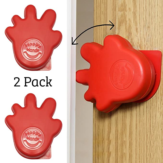 Happy Hands Anti Slam Child Door Safety Finger Trap Stoppers - 2 Pack … (Red)