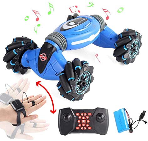 Remote Control Stunt Toy Car, Lesgos 2.4G Gesture Sensing Remote Control Stunt Car with Four-Wheel Drive, Off-Road & Sports Status, 45 Minutes Standby Suitable for Any Terrain, Children Gift (Blue 2)