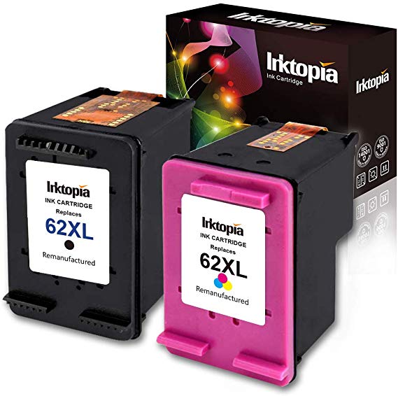 Inktopia Remanufactured Replacement for HP 62XL 62 XL (1 Black,1 Tri color) Ink Cartridges High Yield for HP ENVY 5540 5541 5542 5543 5544 5545 5547 5548 5549 5640 Officejet 200 250 258 Show Ink Level