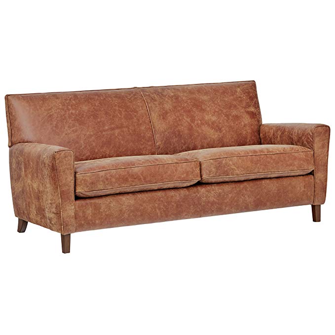 Rivet Lawson Modern Angled Leather Sofa, 78"W, Saddle Brown